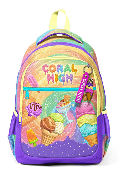 Coral High Kids Milka Ice Cream Patterned Three Compartment School Backpack 3...