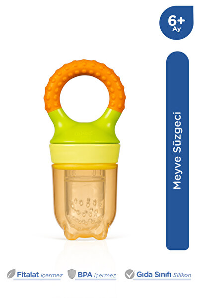Wee Baby Silikon Meyve Süzgeci Püre Emziği ve Diş Kaşıyıcı 6+ Ay Turuncu