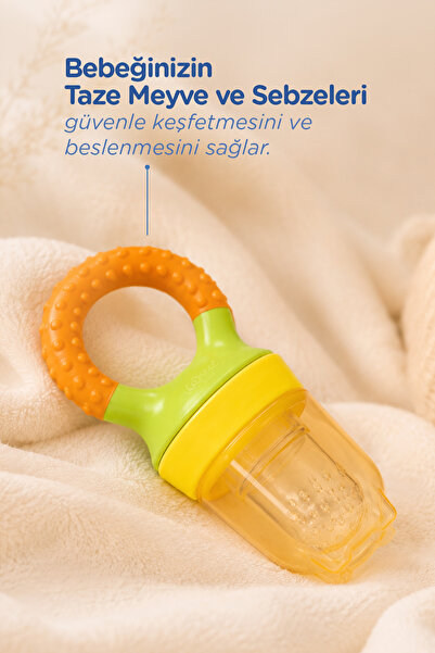 Wee Baby Silikon Meyve Süzgeci Püre Emziği ve Diş Kaşıyıcı 6+ Ay Turuncu