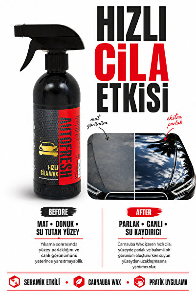 AutoFresh Araç Seramik Etkili Hızlı Cila Oto Parlatıcı Koruyucu Carnauba Wax Sünger Hediyeli 410 ml