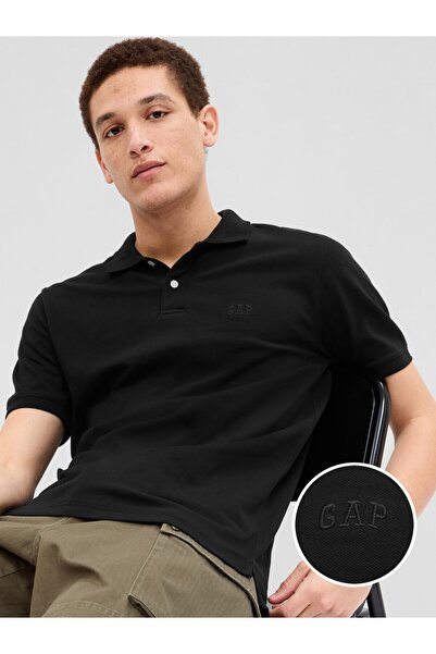 GAP Erkek Siyah Logo Piqué Polo Yaka T-Shirt