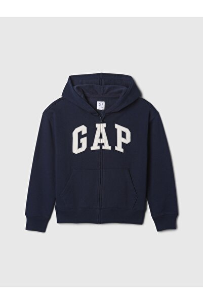 GAP Logo Relaxed fiú cipzáras sötétkék pulóver