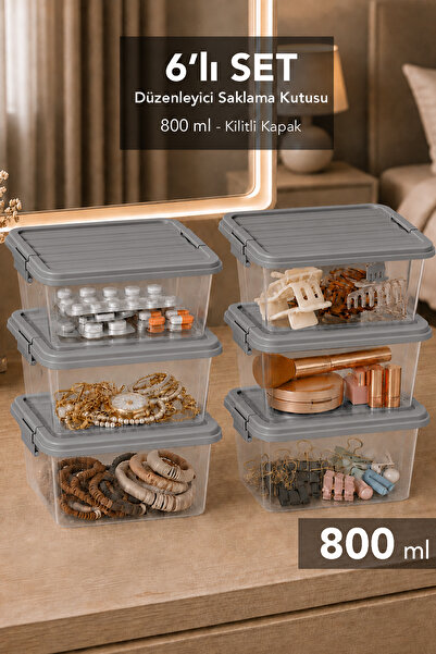 Meleni Home 6-Piece Elora Storage Box - 800ml Lockable Lid Jewelry Makeup Org...