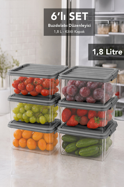 Meleni Home 6 Pieces 1.8Lt Elora Organizer Box - Lockable Lid Kitchen Organiz...