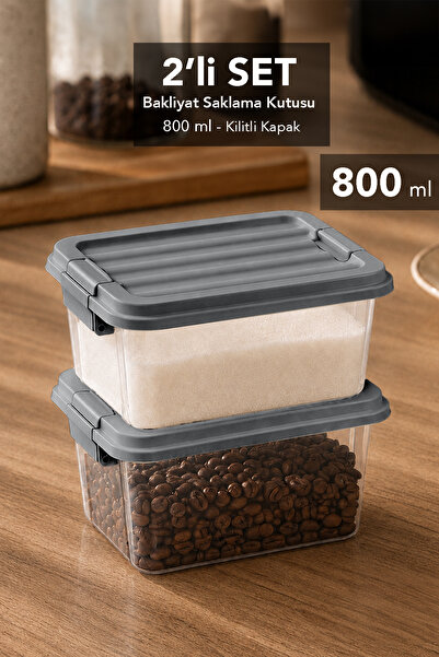 Meleni Home 2-Piece Elora Storage Box - 800ml Locking Lid Storage Container O...