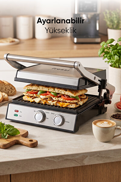 Fressi Izgara ve Tost Makinesi 2000W Döküm Ayarlanabilir Isı ve Zaman Kontrollü FR-TM301