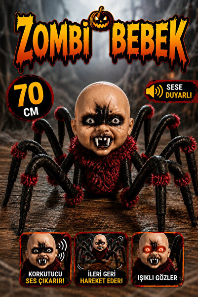 Huzur Party Store Hareket Eden Sesli Işıklı Örümcek Bebek 70 Cm Pilli Tüylü Halloween Cadılar Bayramı Sese Duyarlı