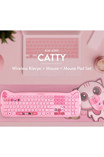 Everest Catty Wireless-Bluetooth Kablosuz Pembe Ultra Sessiz Q Klavye Mouse M...
