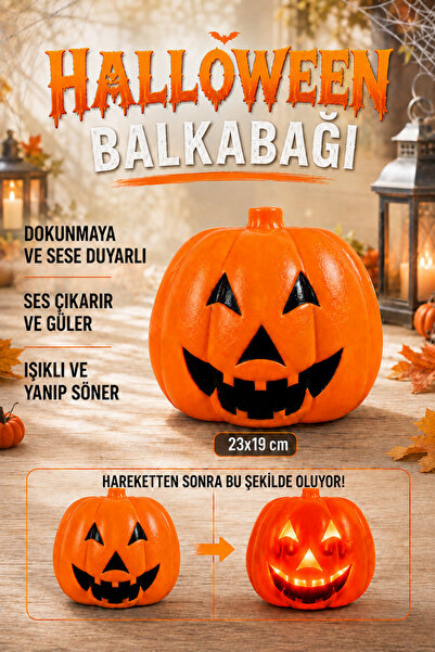 Huzur Party Store Balkabağı 23x19 Cm Işıklı Müzikli Sese Ve Dokunmaya Duyarlı...