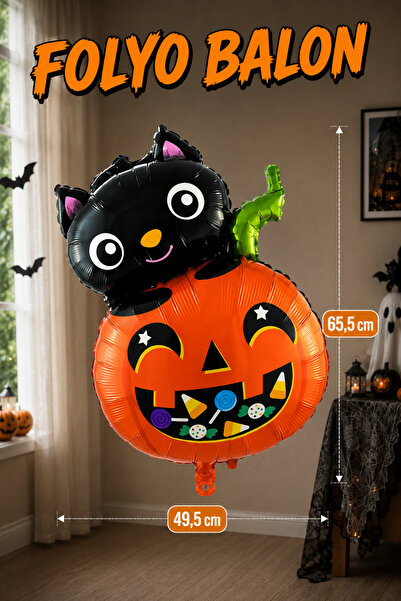 Huzur Party Store Cute Cat Pumpkin Foil Balloon 49,5x65,5 Cm Halloween Party ...