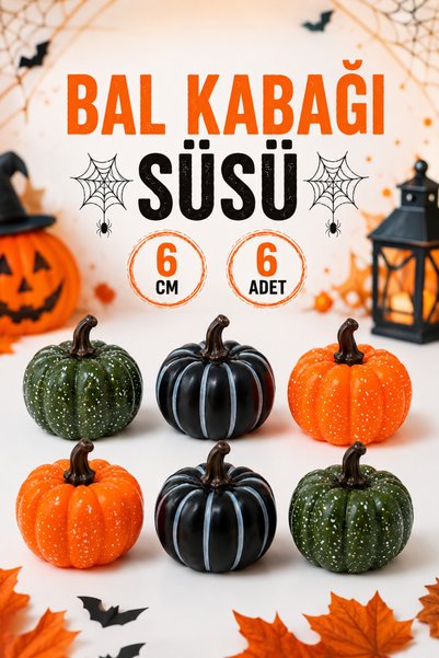 Huzur Party Store Halloween Partisi Balkabağı Dekoru Yeşil Koyu Mürdüm Turunc...