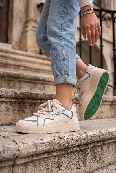 DGN Kadın Kalın Rahat Taban Bağcıklı Günlük Spor Ayakkabı Sneaker Mavi