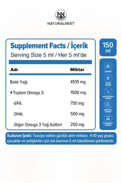 Naturalnest Fishy Balık Yağı Şurup 150 ml- 1500 mg Omega