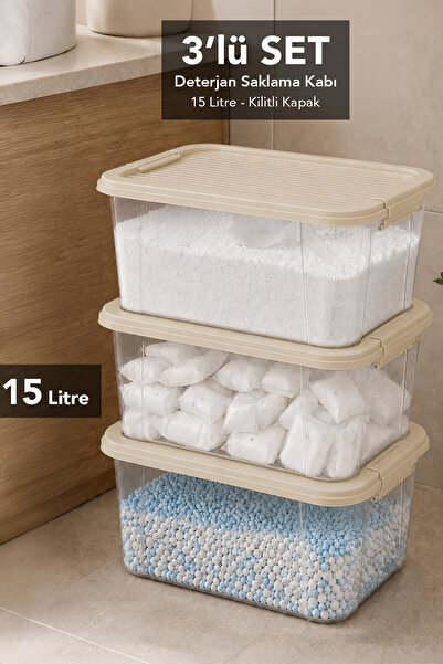Meleni Home 3 Adet 15Lt Elora Düzenleyici Kutu - Banyo Organizer Kilitli Kapa...