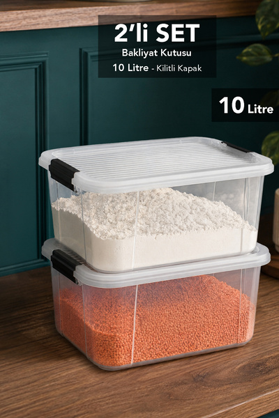 Meleni Home 2-Piece 10Lt Lockable Lid Organizer - Elora Bakliyat Food Storage...