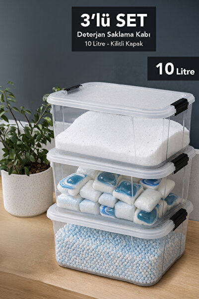 Meleni Home 3'lü 10Lt Kilitli Kapak Organizer - Elora Banyo Düzenleyici Table...