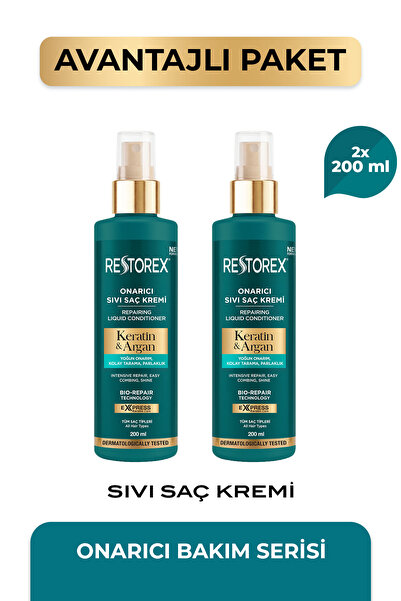 Restorex Keratin & Argan Onarıcı Sıvı Saç Bakım Kremi 2 x 200 Ml