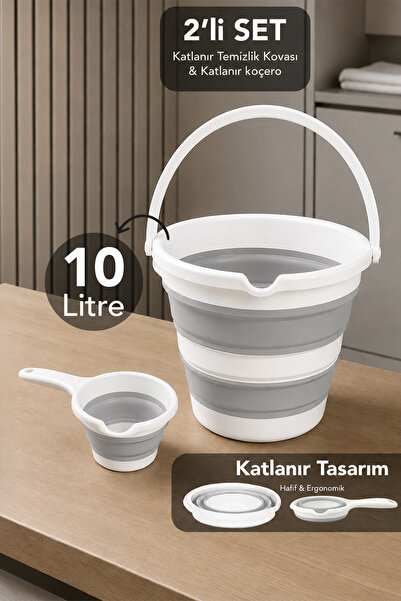 Meleni Home 2'li Akordiyon Temizlik Seti - 10Lt Temizlik Kovası Taşınabilir S...