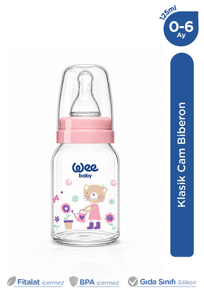 Wee Baby Klasik Cam Biberon 125 ml Pembe 0-6 Ay