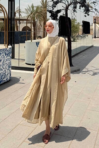 LOCCO Women's Lined Abaya with Small Bead Detail and Waist Tie, Two-Piece Dre...