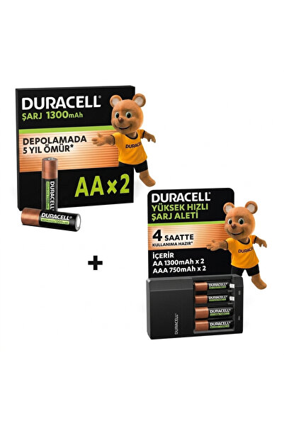 Duracell CEF14 Pil Şarj Cihazı + Şarj Edilebilir AA 1300 mAh (2'li Paket)