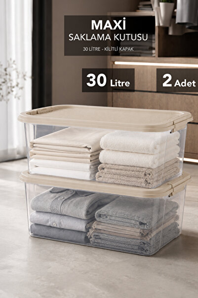 Meleni Home 2 Pieces 30Lt Elora Storage Box - Multi-Purpose Lockable Lid Clos...