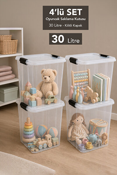 Meleni Baby 4-Piece Deep Toy Box - Organizer with Locking Lid Baby Kids Toy S...