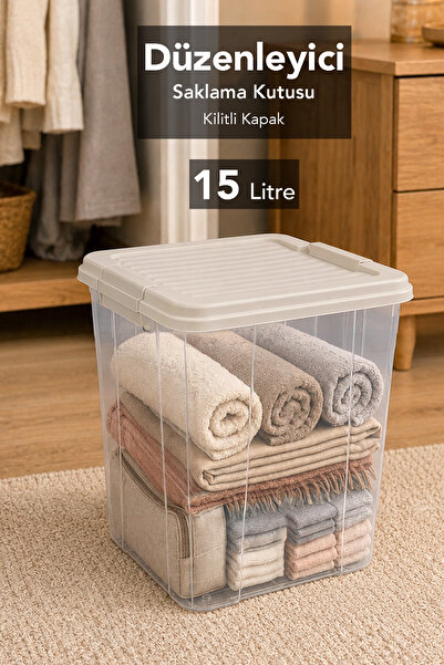 Meleni Home 15Lt Derin Elora Saklama Kutusu - Kilitli Kapak Çok Amaçlı Düzenl...