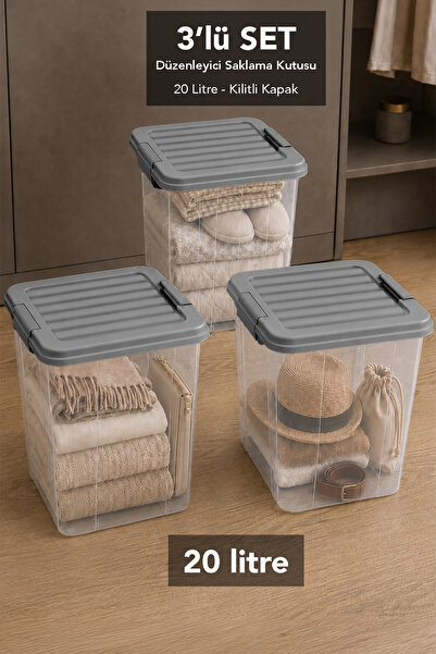 Meleni Home 3 Pieces 20Lt Deep Organizer Box - Elora Multi-Purpose Organizer ...