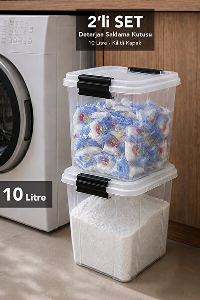 Meleni Home 2'li 10Lt Kilitli Kapak Saklama Kutusu - Derin Elora Banyo Düzenl...