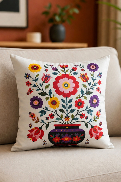 Decomia Home Çift Taraflı Çiçek Desenli Kırlent Kılıfı (43x43 cm)
