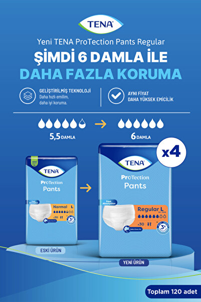 TENA Protection Pants Regular Emici Külot 6 Damla L 30'lu 4 Paket (120 Adet)