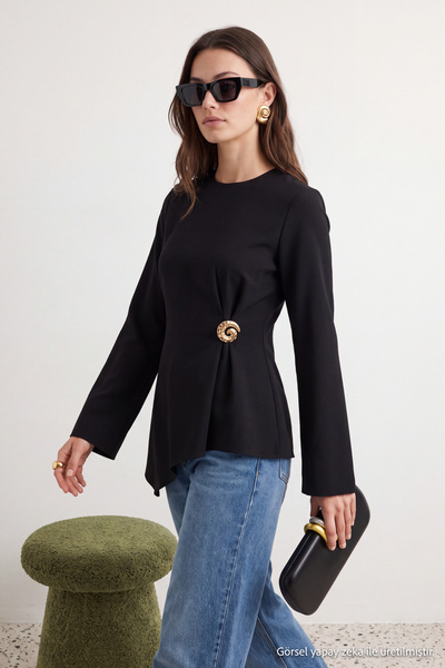Trendyol Modest Black Regular Crepe Tunic Tctaw27Uk00007