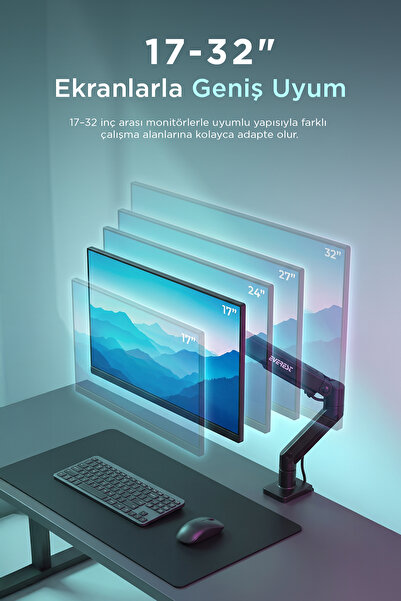 Everest MS-113 Monvex Siyah 17''-32'' Masa Sabitlemeli Monitör Standı Askı Aparatı