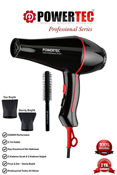 POWERTEC TR-601 Profesyonel Fön Makinesi & Saç Kurutma + Profesyonel Fön Fırçası
