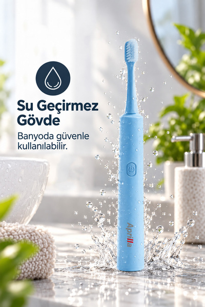 Aprilla Atb-8717 Titreşimli Değiştirilebilir Başlıklı Su Geçirmez Gövdeli Mavi Diş Fırçası