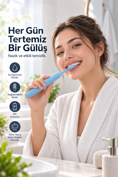 Aprilla Atb-8717 Titreşimli Değiştirilebilir Başlıklı Su Geçirmez Gövdeli Mavi Diş Fırçası