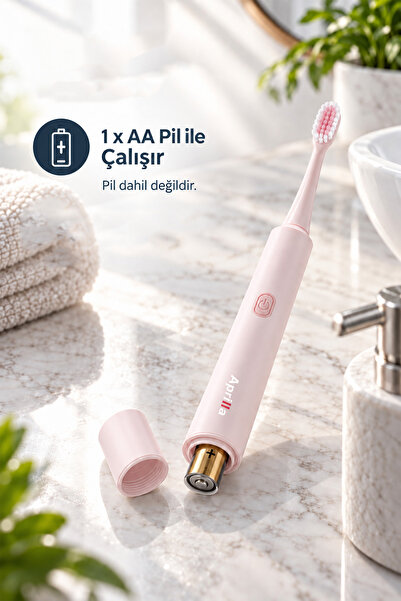 Aprilla Atb-8717 Titreşimli Değiştirilebilir Başlıklı Su Geçirmez Gövdeli Pembe Diş Fırçası