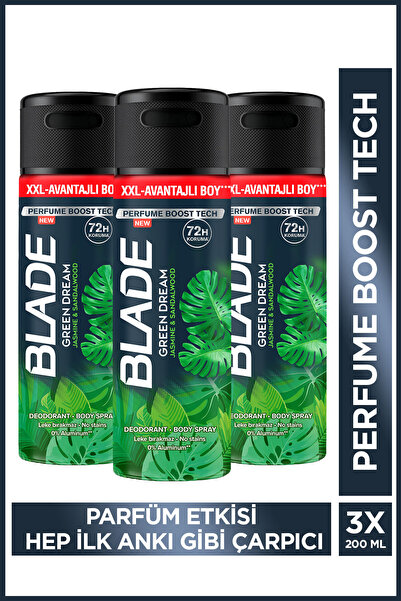 Blade Green Dream Erkek Alüminyumsuz Deodorant 3x200 Ml Hızlı Kurur,Leke Bıra...