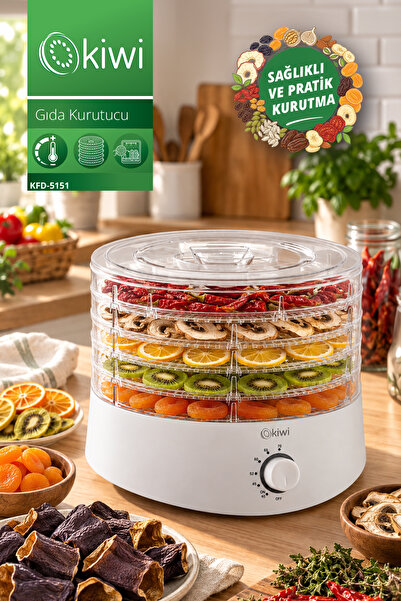 Kiwi KFD-5151 Gıda Kurutucu | 5 Tepsili | 40–70 °C Ayarlı | Meyve ve Sebze Ku...