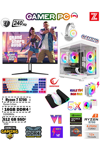 Zeiron Damage X20 Ryzen 7 5700 16GB 512GB SSD RTX3050 27" 240Hz Kule Tipi Fan...