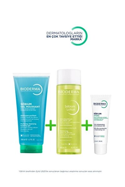 Bioderma Sebium Foaming Gel Tüp 200 Ml+ Sebium Lotion 200 Ml+ Sebium Hydra Cr...