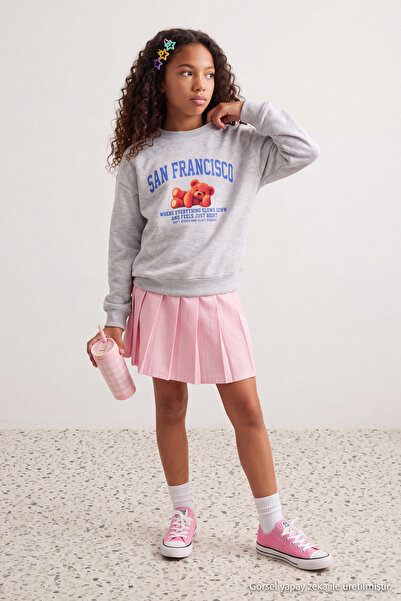 TRENDYOLKIDS Φούτερ για κορίτσια Kar Melange, χοντρό, χωρίς κορδόνια, με στάμ...