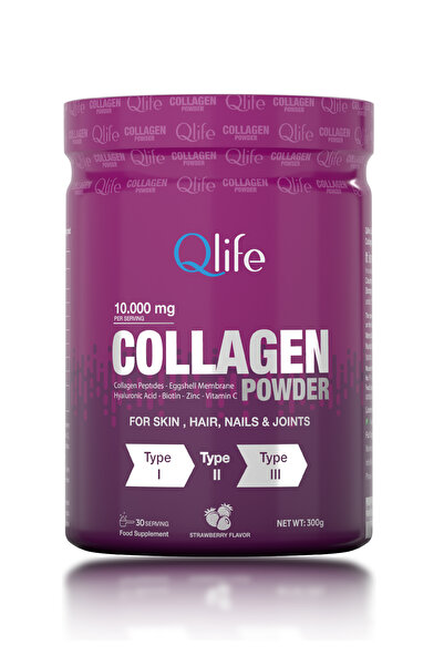 Qlife Collagen Powder Hidrolize - Toz Kolajen Çilek Aromalı 300 gr
