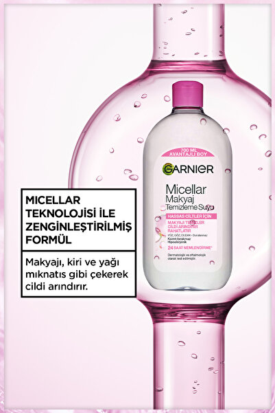 Garnier Micellar Makyaj Temizleme Suyu 700ML, 24 Saat Nemlendirme, Hassas Ciltler için, Vegan & Cruelty Free