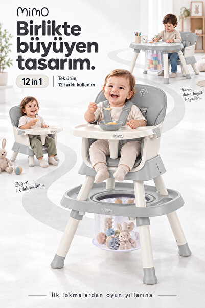 Kiwi Mimo 12’si 1 Arada Çok Fonksiyonlu Mama Sandalyesi – Oyun & Aktivite Mas...
