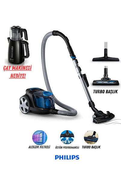 Philips Yeni Turbo Başlıklı Premium Powerpro City Süpürge Cam Demlikli Çay Ma...