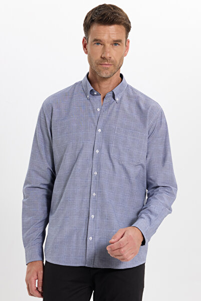 Tudors Men's regular fit classic cut button-down collar small check cotton gr...