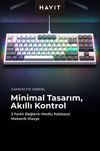 Havit Gamenote KB909L Hot-Swap Gaming Mekanik Klavye - TFT Ekran,(3 Mod BT,2....