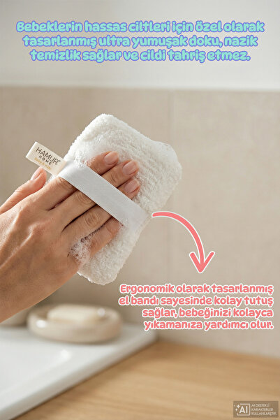 HAMUR Bebek Bakım Banyo Lifi Süngeri 10x12 cm Lastikli Ultra Yumuşak Sabun Hazneli Bebek Kesesi